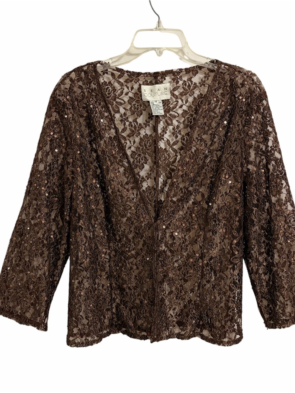 Sean Couture VTG Dark Fairy Embroidered Sequin Beads Jacket 14 Chocolate Brown